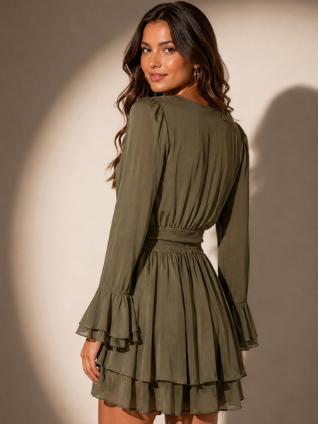 Flowing Midi Dress with Gathered Waist Detail