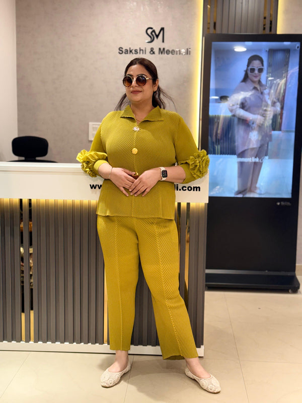 Textured Co-Ord Set with Ruffle Sleeve Detail