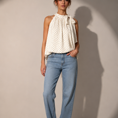 Polka Dot Halter Neck Bubble Hem Top