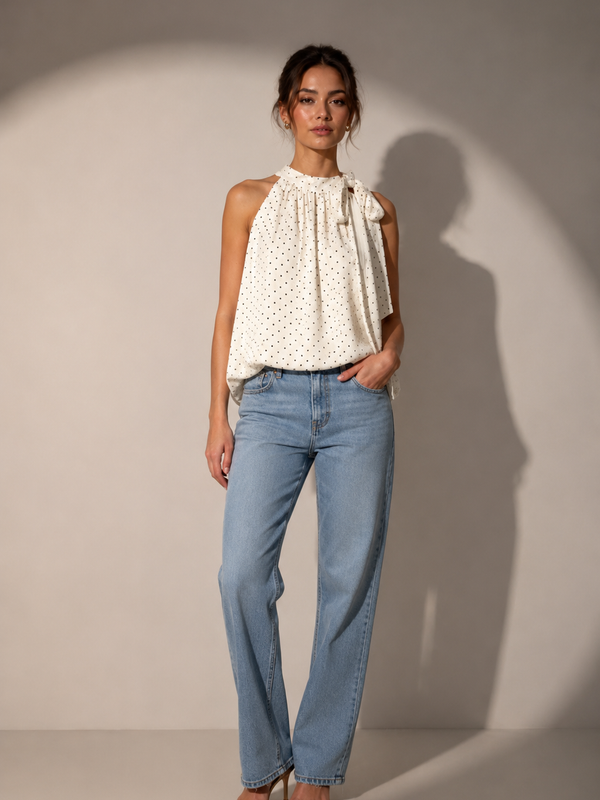 Polka Dot Halter Neck Bubble Hem Top