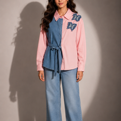 Contrast Panel Belted Shirt