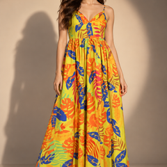 Tropical Print Strappy Maxi Dress