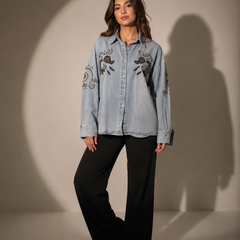 Embroidered Oversized Denim Shirt