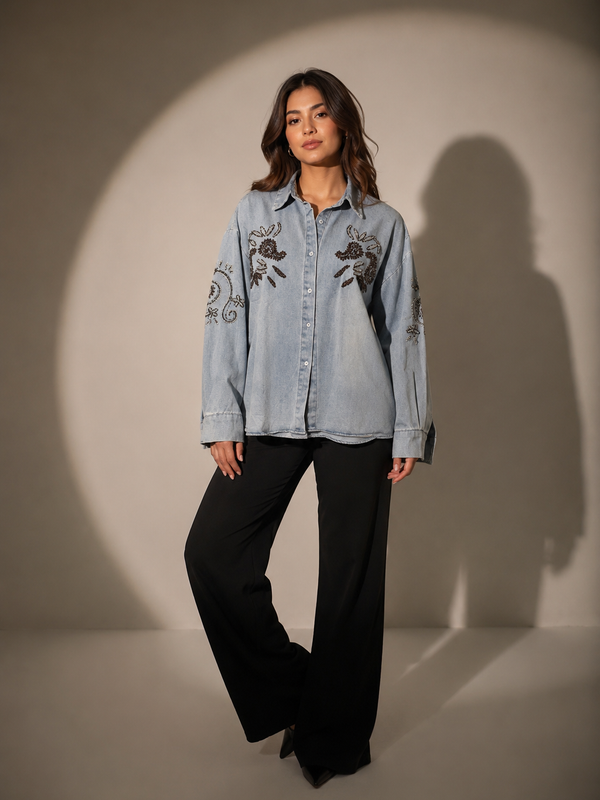 Embroidered Oversized Denim Shirt