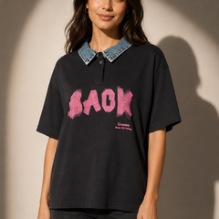 Oversized Polo T-Shirt with Contrast Collar Detail