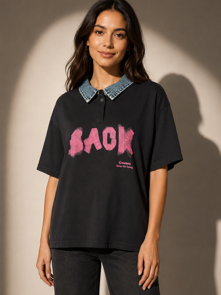 Oversized Polo T-Shirt with Contrast Collar Detail