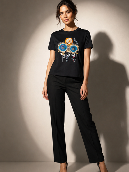 Appliqué Floral Motif T-Shirt