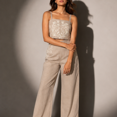 EMBROIDERED CROP TOP & WIDE-LEG TROUSERS SET