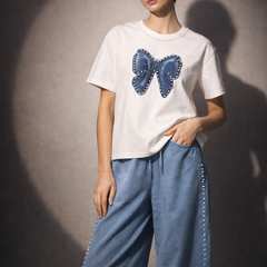 Embellished Bow Motif T-Shirt & Relaxed Trousers Set