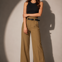 Tailored Wide-Leg Trousers with Belt