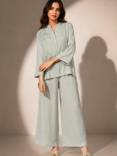 Floral Appliqué Relaxed Co-Ord Set