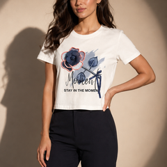Floral Appliqué Graphic Cropped T-Shirt