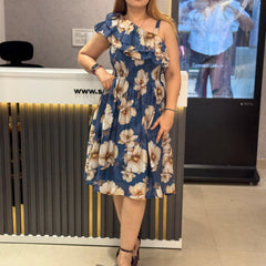 Asymmetric Ruffle Floral Midi Dress
