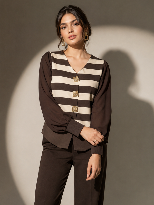 Textured Stripe Button-Front Cardigan