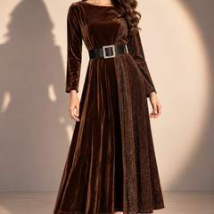 Velvet Shimmer Panel Midi Dress