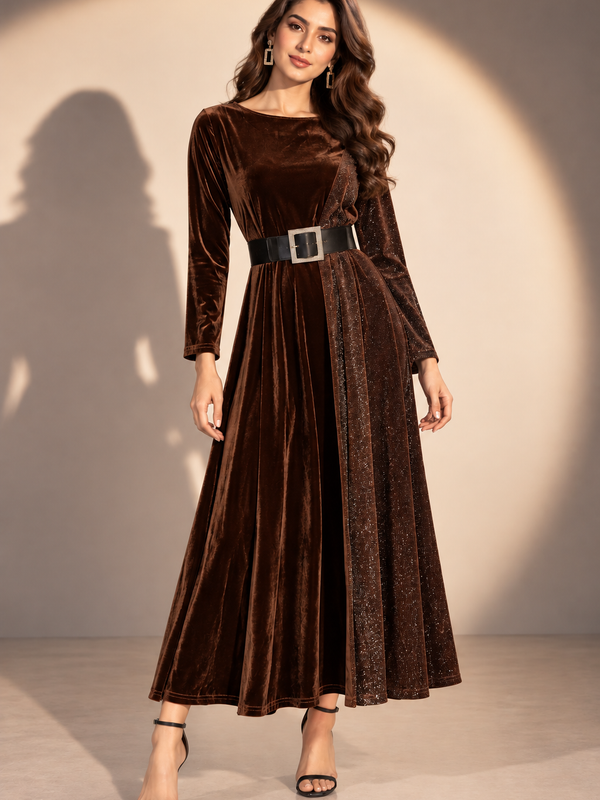Velvet Shimmer Panel Midi Dress