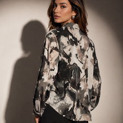 Abstract Print Wrap-Front Tunic Top
