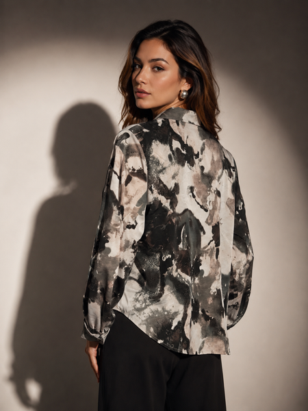 Abstract Print Wrap-Front Tunic Top