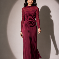 Draped Mesh Panel Maxi Dress
