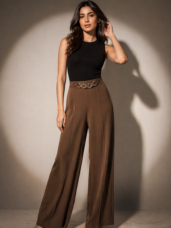 Fluid Wide-Leg Trousers with Statement Belt