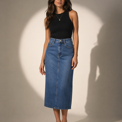 Structured Denim Midi Skirt