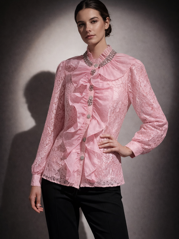 Ruffled Lace Detail Shirt