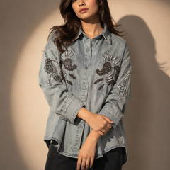 Embroidered Oversized Denim Shirt