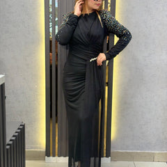 Draped Maxi Dress with Embellished Detail
