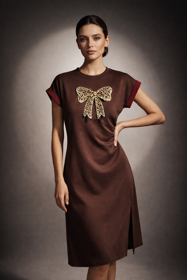 Embellished Bow Midi T-Shirt Dress