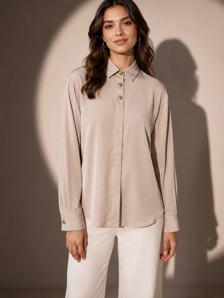 Satin Shirt with Statement Button Detail
