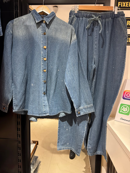 Relaxed Denim Shirt & Drawstring Trouser Set