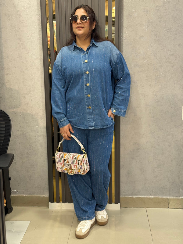 Relaxed Denim Shirt & Drawstring Trouser Set