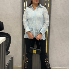 Sheer Floral Embroidered Shirt