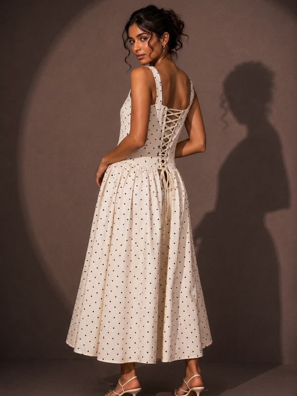 Embellished Polka Dot Midi Dress