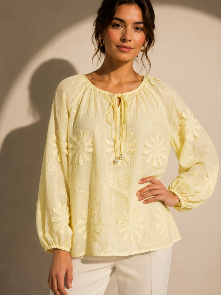 Embroidered Floral Peasant Blouse