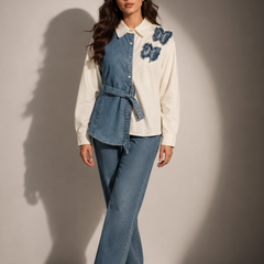 Contrast Panel Belted Shirt