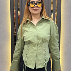 Lace-Up Waist Poplin Shirt