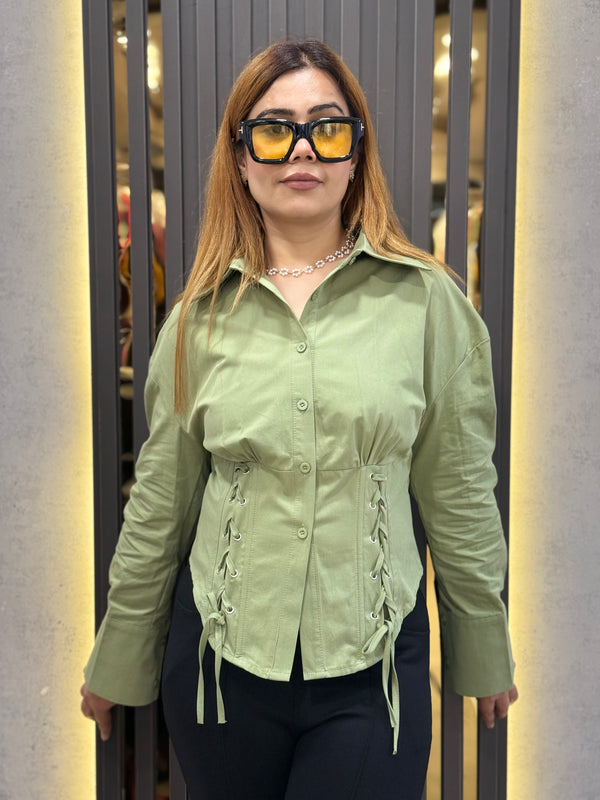 Lace-Up Waist Poplin Shirt