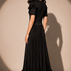 Pleated Midi Dress with Ruffle Detail