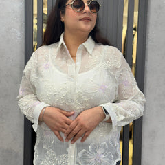 Floral Embroidered Sheer Shirt