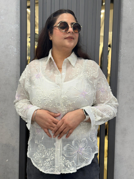 Floral Embroidered Sheer Shirt