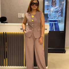 Structured Tailored Vest and Wide-Leg Trousers Set