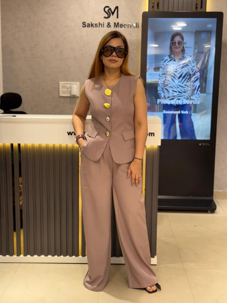 Structured Tailored Vest and Wide-Leg Trousers Set