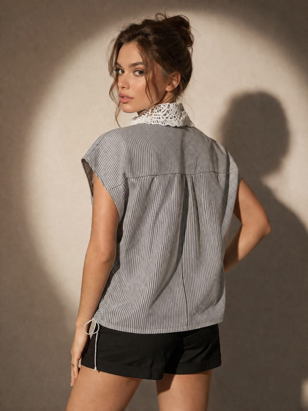 Lace Panel Sleeveless Shirt