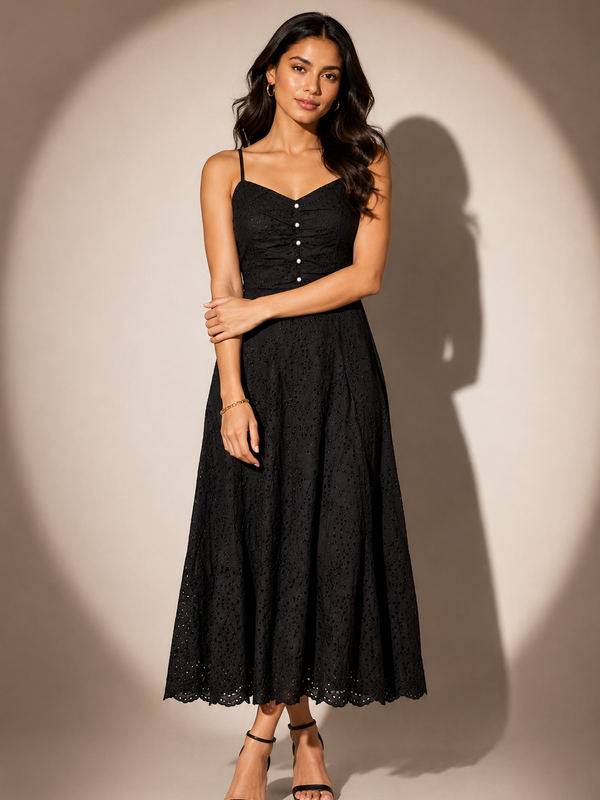 Broderie Ruched Midi Dress