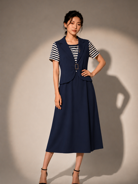 Layered Waistcoat Midi Dress
