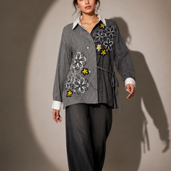 Floral Embroidered Asymmetric Shirt