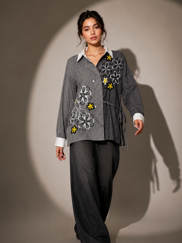 Floral Embroidered Asymmetric Shirt