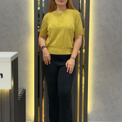 Textured Knit Top with Embellished Detail