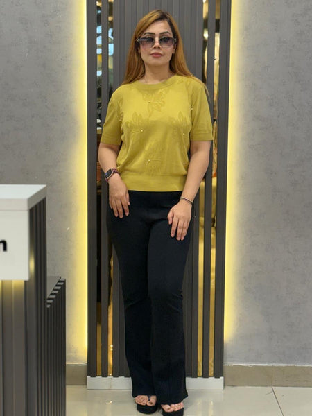 Textured Knit Top with Embellished Detail